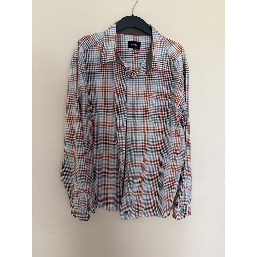 Marmot Mens XXL Plaid Long Sleeve Button Down Shirt Orange Blue F53020